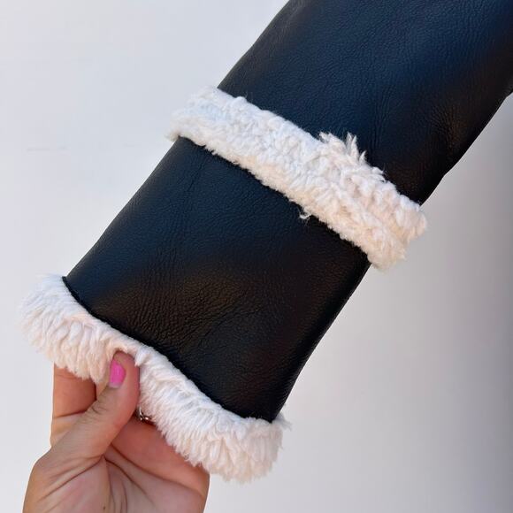 New Nasty Gal Longline Faux Leather Aviator Coat Jacket Black 4 Shearling - Picture 10 of 13